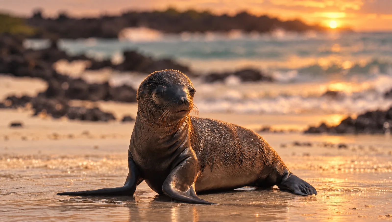 Baby Galápagos sea lion pup portrait, San Cristóbal
